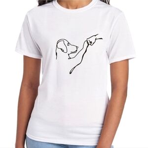 Cute Puppy Human giving each other the knuckle hand shake t-shirt.